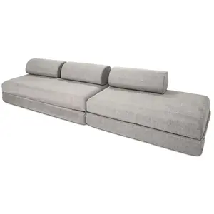 AUTRES Canapé droit convertible 5 places - tissu lisse - gris clair KIM32GEM86 pas cher