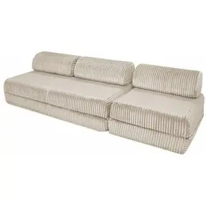 AUTRES Canapé droit convertible 4 places - Velours côtelé XL - Beige pas cher