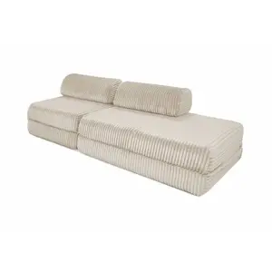 AUTRES Canapé droit convertible 3 places - Velours côtelé XL - Beige pas cher