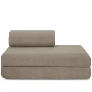 AUTRES Canapé droit convertible et modulable 2 places en tissu lisse taupe pas cher