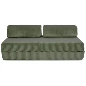 AUTRES Canapé droit convertible 3 places - velours côtelé xl - vert KIM3TIL37 pas cher