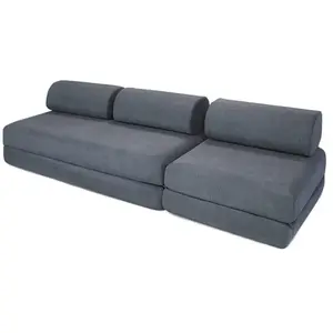 AUTRES Canapé droit convertible 4 places - tissu lisse - bleu KIM31GEM77 pas cher