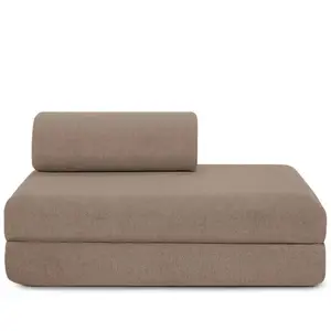 AUTRES Canapé droit convertible et modulable 2 places en tissu lisse marron pas cher