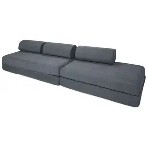 AUTRES Canapé droit convertible 5 places - tissu lisse - bleu KIM32GEM77 pas cher