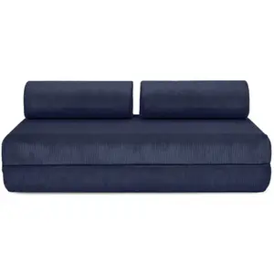 AUTRES Canapé droit convertible 3 places - velours côtelé - bleu KIM3LIN77 pas cher