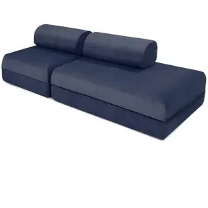 AUTRES Canapé droit convertible 3 places - velours côtelé - bleu KIM21LIN77 pas cher