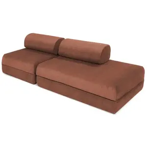 AUTRES Canapé convertible et modulable 3 places en velours terracotta pas cher