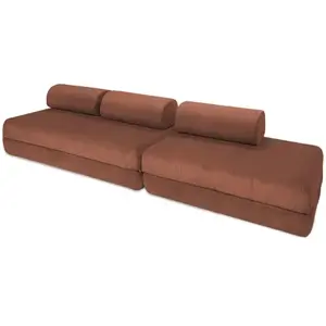 AUTRES Canapé convertible et modulable 5 places en velours terracotta pas cher
