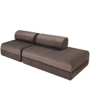 AUTRES Canapé droit convertible 3 places - velours côtelé - marron KIM21LIN29 pas cher