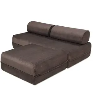 KIMO Canapé convertible et modulable 4 places en velours marron pas cher