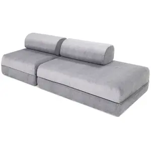 AUTRES Canapé droit convertible 3 places - velours côtelé - gris clair KIM21LIN86 pas cher