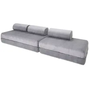 AUTRES Canapé droit convertible 5 places - Velours côtelé - Gris clair pas cher