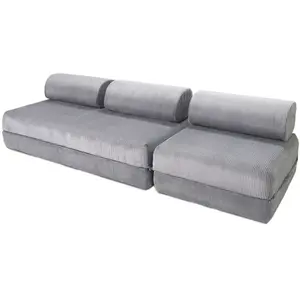 AUTRES Canapé droit convertible 4 places - velours côtelé - gris clair KIM31LIN86 pas cher