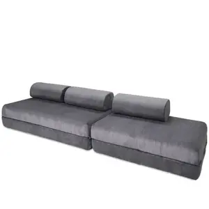AUTRES Canapé droit convertible 5 places - velours côtelé - gris KIM32LIN85 pas cher