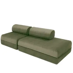 AUTRES Canapé droit convertible 3 places - velours côtelé - vert KIM21LIN37 pas cher