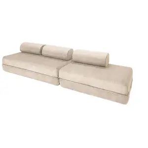 AUTRES Canapé droit convertible 5 places - velours côtelé - beige KIM32LIN03 pas cher