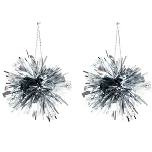 1001KDO Set de 2 pompons de noel argent pas cher