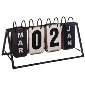 Calendrier vintage en métal coloris noir et blanc - Dim : L.27 x l.12 x H.14 cm Pegane pas cher