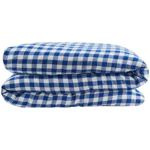 Gabrielle Paris - Housse de couette en lin lavé Vichy Bleu 140x200 pas cher