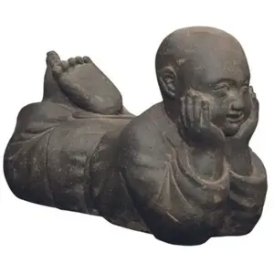 JARDINEX Statue jardin moine bouddhiste couché H.40 cm - Gris anthracite 40 cm