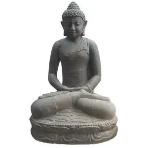 JARDINEX Statue jardin bouddha lotus méditation Gd format - Gris anthracite 60 cm