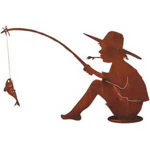 Jardinex Sculpture Petit Pêcheur métal patine rouille : déco jardin - Rouille