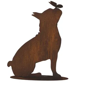 Comparateur de prix : Bouledogue en métal rouillé : Figurine décorative de jardin - Rouille