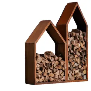 Jardinex - Range bûches Métal - Rouille 73 x 34 x 195 cm pas cher
