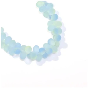 Perles de Bohème sur Fil - Goutte 5 x 7 mm Bleu/Vert d'eau mat pas cher