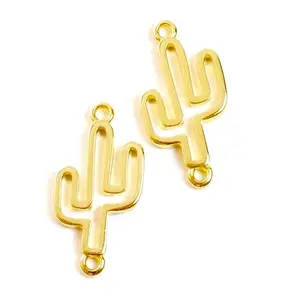 Perles Corner Connecteur Cactus Doré à l'or fin 24K - 2 pcs