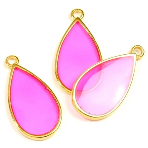 Perles Corner Pendentif Vitrail Goutte Doré à l'or fin 24K - 2 pcs FuchsiaVendu parscrapmalin