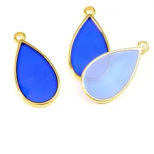 Perles Corner Pendentif Vitrail Goutte Doré à l'or fin 24K - 2 pcs Bleu Nuit