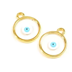 Perles Corner Pendentif il Rond Émaillé Doré à l'or fin 24K - 2 pcsVendu parscrapmalin