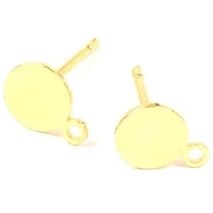 Clou d'oreille Plateau rond 6 mm à coller avec Anneau Doré à l'or fin ...
