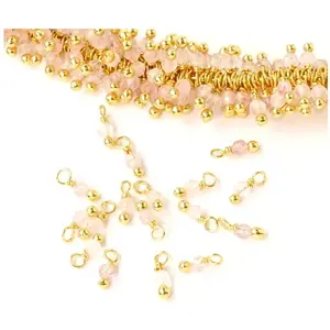 Perles Corner Perle Montée 3 mm Doré à l'or fin 24K - Quartz Fraise - 10 pcsVendu parscrapmalin