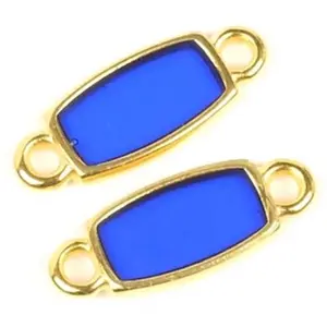 Perles Corner Connecteur Vitrail Rectangle Bleu Doré à l'or fin 24K - 2 pcsVendu parscrapmalin