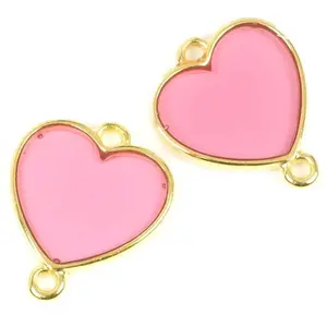 Perles Corner Connecteur Vitrail Coeur Rose Doré à l'or fin 24K - 2 pcsVendu parscrapmalin