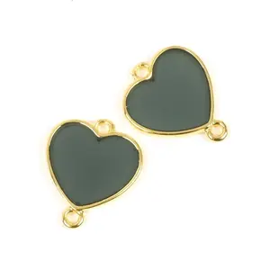 Perles Corner Connecteur Vitrail Coeur Noir Doré à l'or fin 24K - 2 pcs