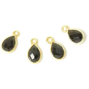 Perles Corner Pendentif Serti Goutte Obsidienne Doré à l'or fin 24K pas cher