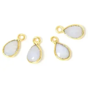 Perles Corner Pendentif Serti Goutte Agate Dentelle Bleue Doré à l'or fin 24K