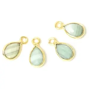 Perles Corner Pendentif Serti Goutte Agate Rayée Verte Doré à l'or fin 24K