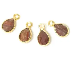 Perles Corner Pendentif Serti Goutte Jaspe Rouge Doré à l'or fin 24K