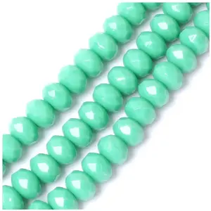 Perles de Bohème sur Fil - Facettées Vert Jade Opaque 6 x 8 mm