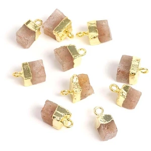 Perles Corner Pendentif Pierre Brute Quartz Fraise Doré à l'or fin 24KVendu parscrapmalin