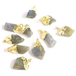 Perles Corner Pendentif Pierre Brute Labradorite Doré à l'or fin 24K