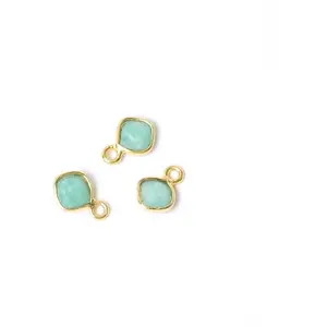 Perles Corner Pendentif Serti Carré 5 mm Amazonite Doré à l'or fin 24KVendu parscrapmalin