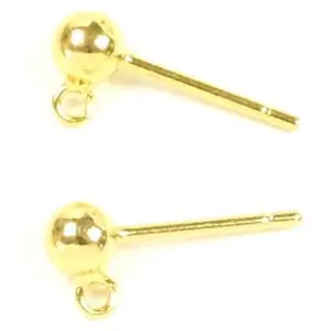 Perles Corner Clou d'oreille Boule 3,8 mm avec Anneau Doré à l'or fin 24K- 2 pcs