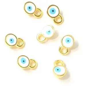 Perles Corner Mini Pendentif  il Émaillé Blanc Rond Doré à l'or fin 24K - 2 pcs