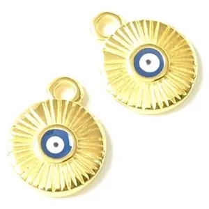 Perles Corner Pendentif il Émaillé Bleu Doré à l'or fin 24K Strié - 2 pcsVendu parscrapmalin