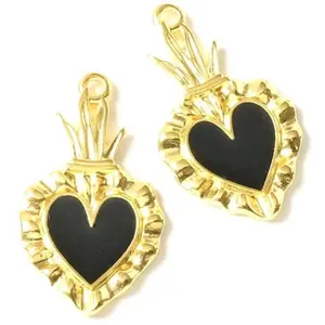 Perles Corner Pendentif Ex-Voto Coeur Émaillé Noir Doré à l'or fin 24KVendu parscrapmalin